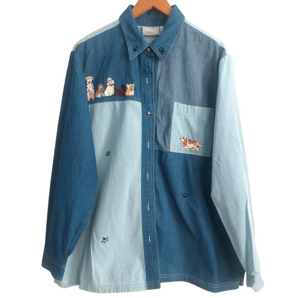 Dog Lovers Denim Shirt 2XL Embroidery 100% Cotton Long Sleeves Button Up BLAIR - Picture 4 of 14